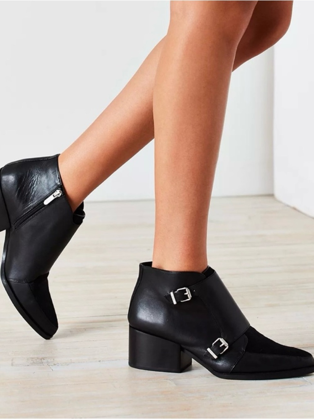 Sam Edelman Circus Reese Monk Strap Booties 8 Black Silver Buckle Pointed Toe - Picture 14 of 15